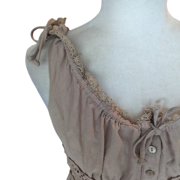 Kayla's Armoire linen blend boho steampunk corset like embroidered top sz L - Picture 3 of 9
